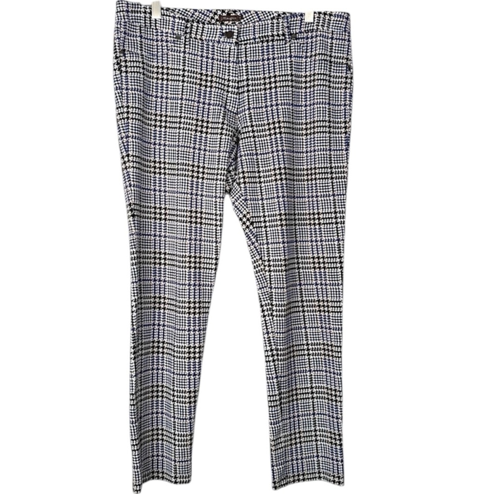 J.McLaughlin Houndstooth Plaid Skinny Pants Blue White Stretch Size 12